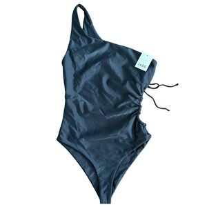 JADE Swim Sena One Piece Swimsuit Black One Shoulder Cutout JS315_RE22 L